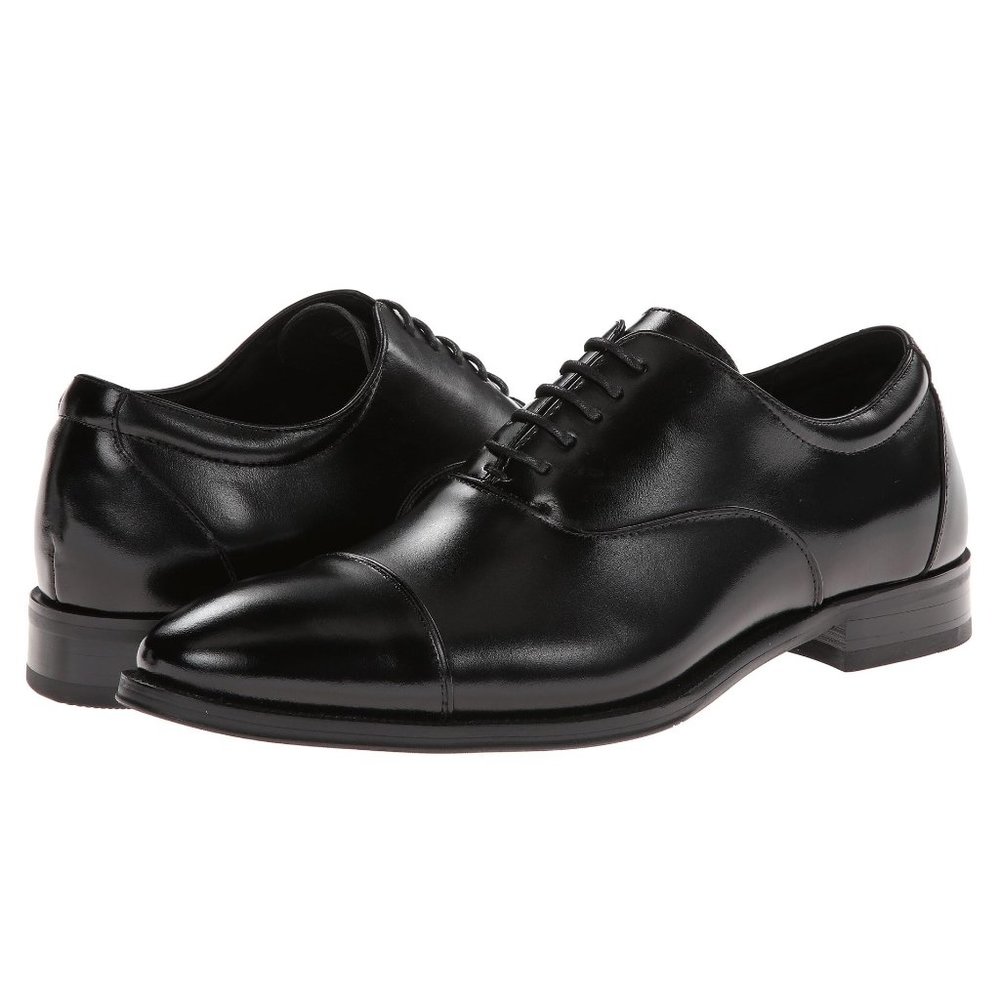 Stacy Adams Mens Size 7.5 Black Leather Plain Cap Toe Oxfords Dress Shoes